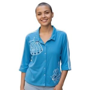 E.L.C.C Women's XL Blue Track Jacket 3/4 Sleeve Shell Embroidered